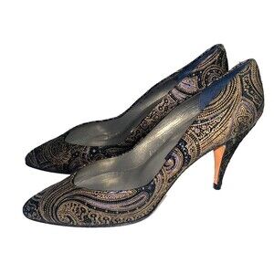 Martinez Valero Women’s Vintage NIB Paisley Printed Genuine Leather Heels size 9